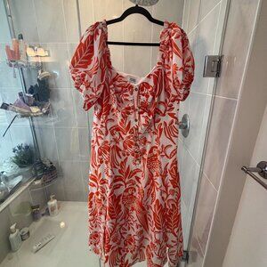 Unique Vintage Orange Tropical Puff Sleeve Dress Size 1X